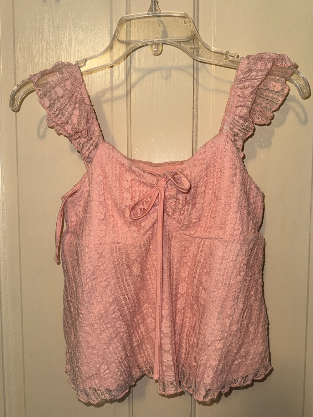 SHEIN Pink Lace Ruffle Strap Camisole